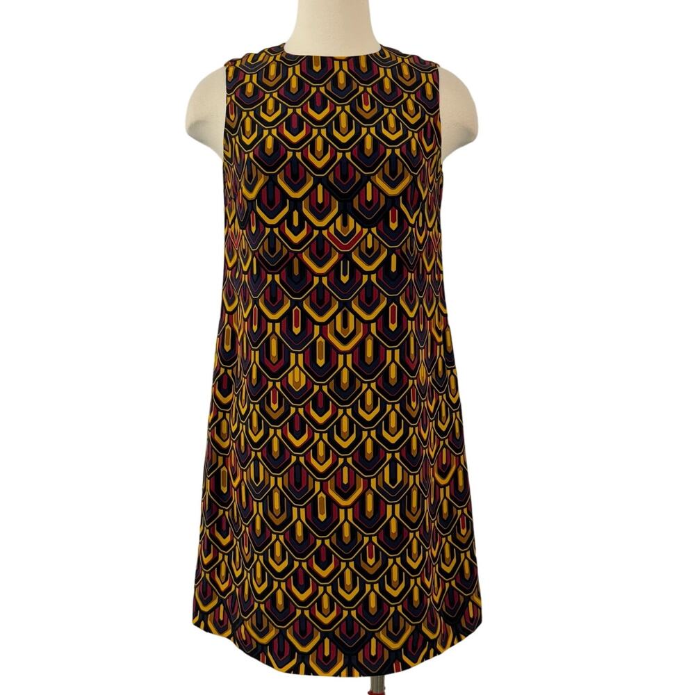 M Missoni Silk Shift Mini Dress Geometric Print Brown/Gold  | IT 42 (US 6)